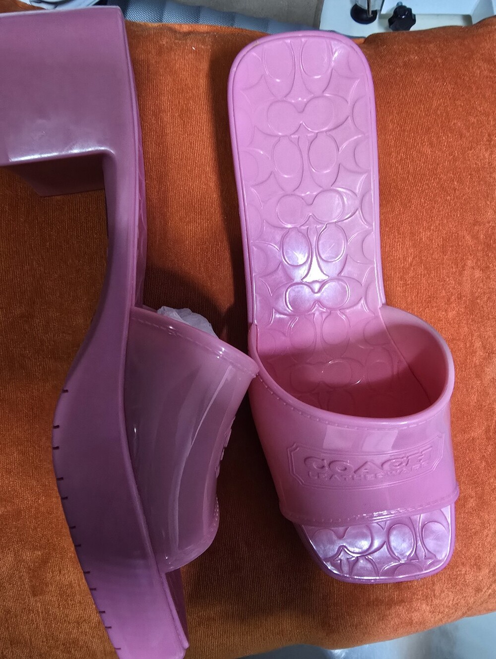 Coach Pink Logo-Embossed Slide Mules